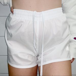 white adidas women’s workout shorts